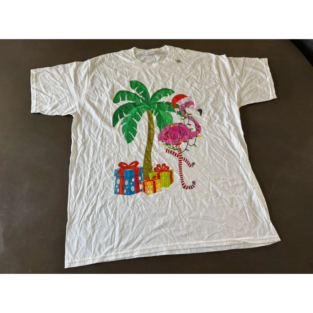 Christmas Tropical Vacation with Flamingos Palm Tree gifts T-Shirt for Women XL